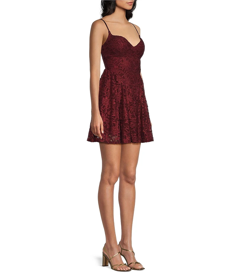 Honey and Rosie Lace Sweetheart Neck Fit And Flare Lace Up Back Dress