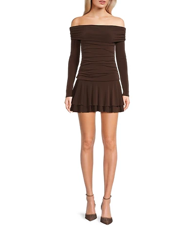 Honey and Rosie Off The Shoulder Long Sleeve Drop Waist Dress