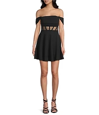Honey and Rosie Off-The-Shoulder Sheer Corseted Fit And Flare Mini Dress