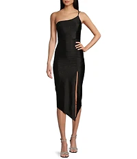 Honey and Rosie One Shoulder Glitter Knit A-Symmetrical Midi Dress