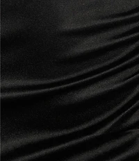 One Shoulder Shirred Side Slit Satin Midi Dress