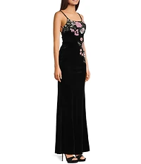 Honey and Rosie Placement Sequin Embroidered Lace Up Back Gown