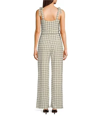 Honey and Rosie Plaid Sweetheart Neck Tie Shoulder Pleated Jumpsuit