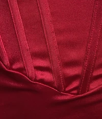 Honey and Rosie Pleated Drape Off The Shoulder Neck Corseted Lace Up Back Train Dress