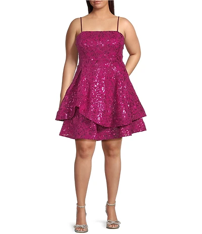 Honey and Rosie Plus Size Sequin Cord Embroidered Lace Mesh Fit And Flare Dress