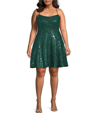 Honey and Rosie Plus Size Sequin Embroidered Criss Cross Back Fit And Flare Dress