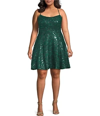 Honey and Rosie Plus Size Sequin Embroidered Criss Cross Back Fit And Flare Dress