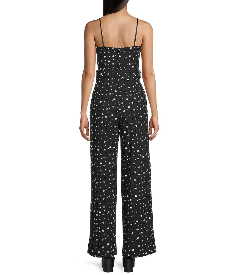 Honey and Rosie Polka Dot Sweetheart Neck Belted Wide Leg Jumpsuit