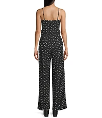Honey and Rosie Polka Dot Sweetheart Neck Belted Wide Leg Jumpsuit