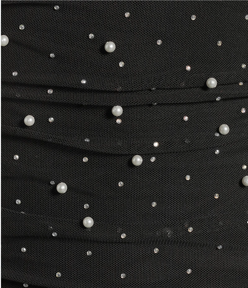 Honey and Rosie Power Mesh Pearled Rhinestone One-Shoulder Shirred Bodycon Dress