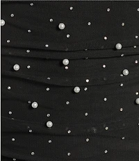 Honey and Rosie Power Mesh Pearled Rhinestone One-Shoulder Shirred Bodycon Dress