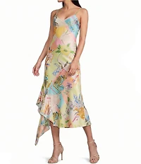 Honey and Rosie Printed Asymmetrical Hem Slip Dress