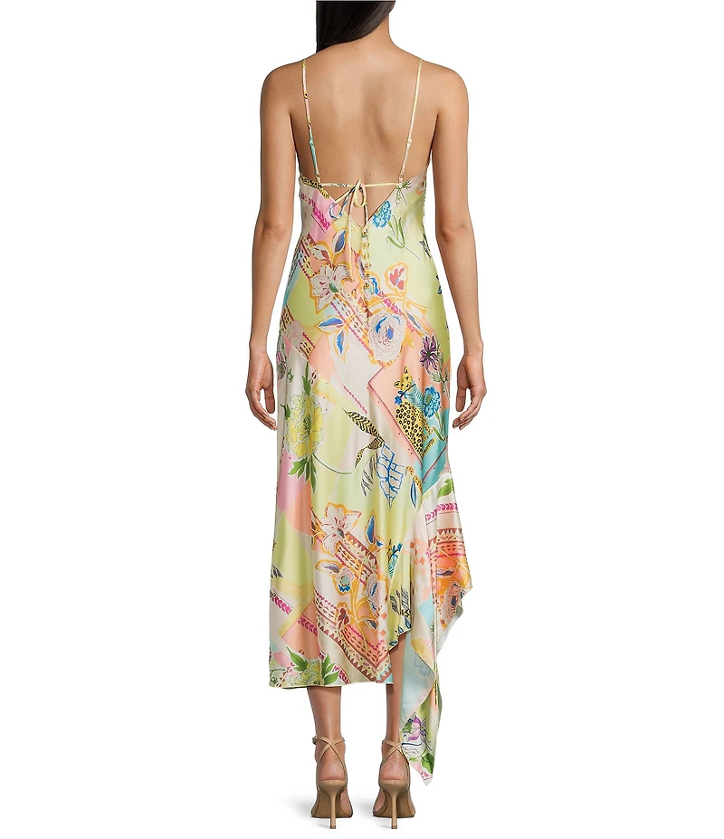 Honey and Rosie Printed Asymmetrical Hem Slip Dress