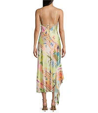 Honey and Rosie Printed Asymmetrical Hem Slip Dress