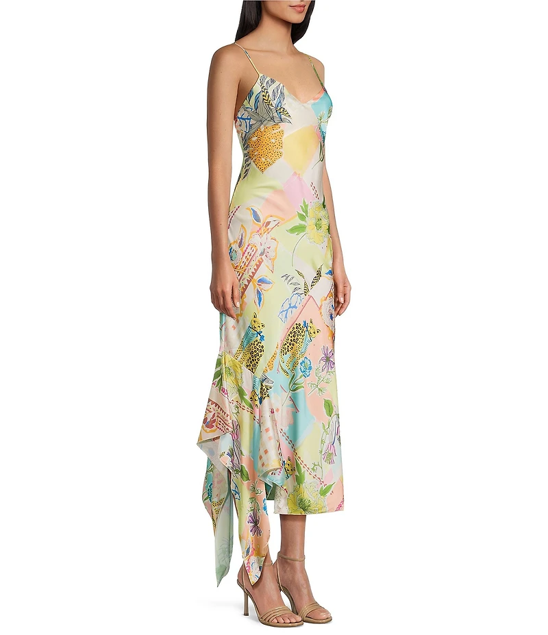 Honey and Rosie Printed Asymmetrical Hem Slip Dress