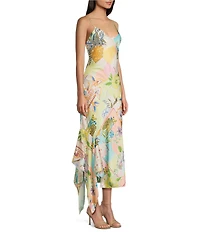 Honey and Rosie Printed Asymmetrical Hem Slip Dress