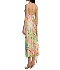 Honey and Rosie Printed Asymmetrical Hem Slip Dress