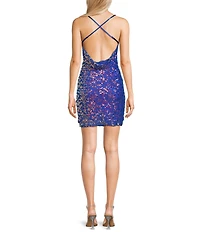 Honey and Rosie Printed Sequin Scoop Neck Open Drape X-Back Bodycon Dress