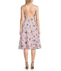 Honey and Rosie Floral Printed Stretch Sateen Square Neck Open Back Midi Dress