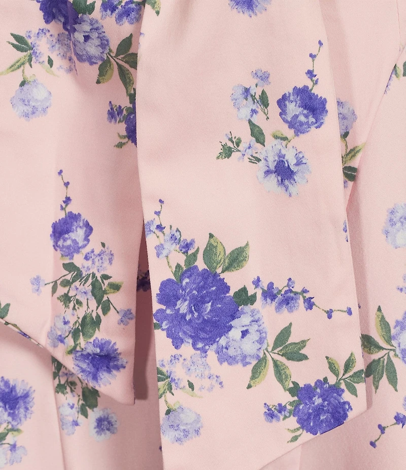 Honey and Rosie Floral Printed Stretch Sateen Square Neck Open Back Midi Dress