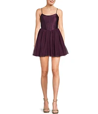 Honey and Rosie Round Neck Corset Inspired Lace Up Back Tulle Skirted Ballerina Dress