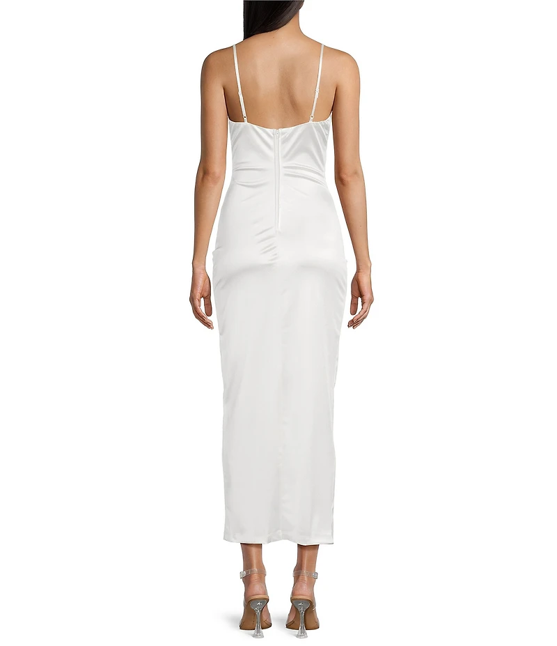 Honey and Rosie Sateen Spaghetti Strap Cowl Neck Midi Dress