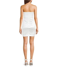 Honey and Rosie Sateen Strapless Pleated Twist Front Illusion Midriff Corset Inspired Dress