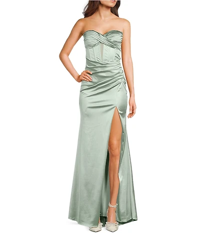 Honey and Rosie Sateen Sweetheart Neck Strapless Corset Long Dress