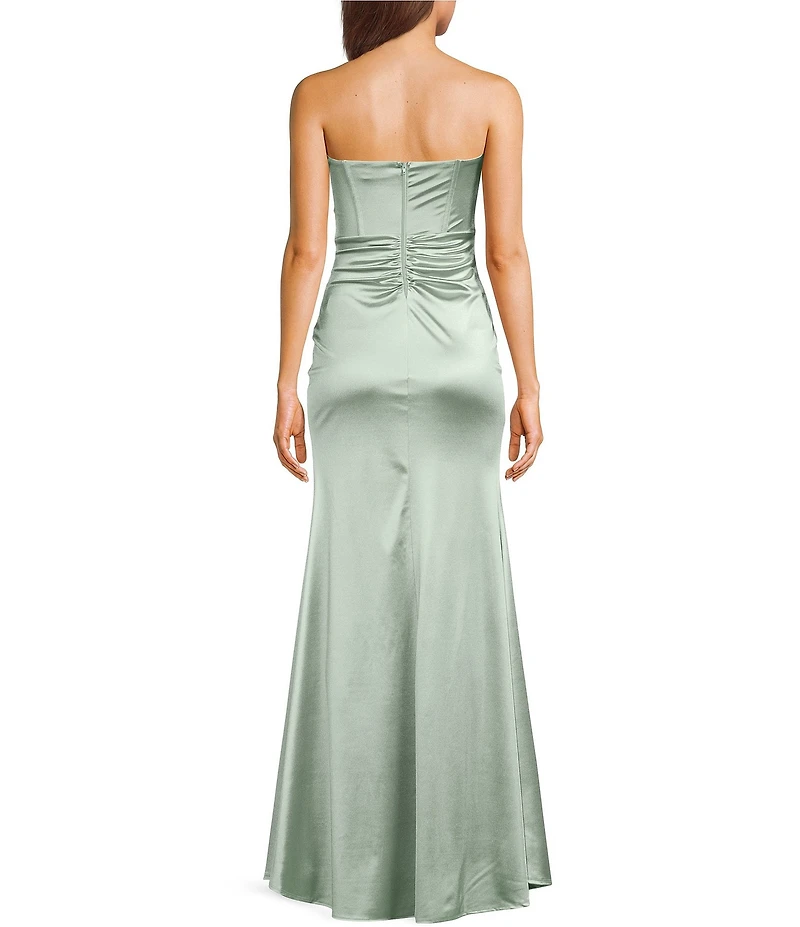 Honey and Rosie Sateen Sweetheart Neck Strapless Corset Long Dress