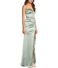 Honey and Rosie Sateen Sweetheart Neck Strapless Corset Long Dress