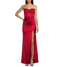 Honey and Rosie Sateen Sweetheart Neck Strapless Corset Long Dress