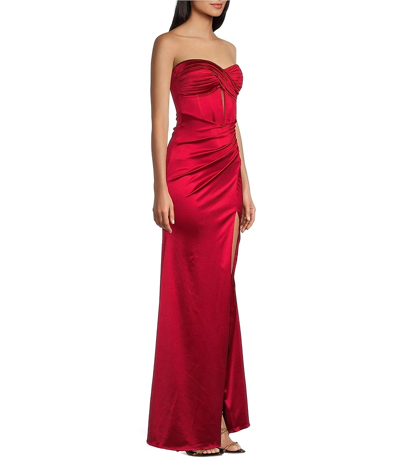 Honey and Rosie Sateen Sweetheart Neck Strapless Corset Long Dress