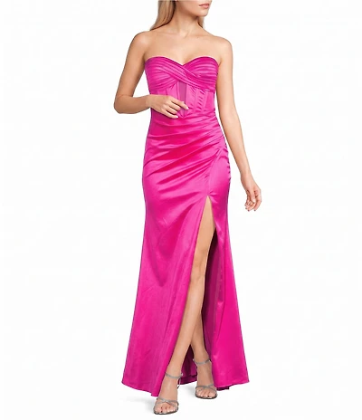 Honey and Rosie Sateen Sweetheart Neck Strapless Corset Long Dress