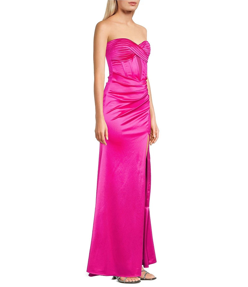 Honey and Rosie Sateen Sweetheart Neck Strapless Corset Long Dress
