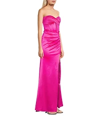Honey and Rosie Sateen Sweetheart Neck Strapless Corset Long Dress