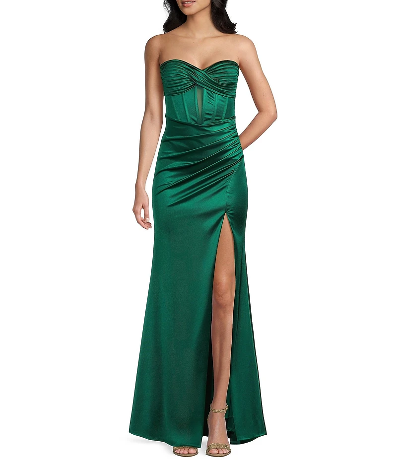 Honey and Rosie Sateen Sweetheart Neck Strapless Corset Long Dress