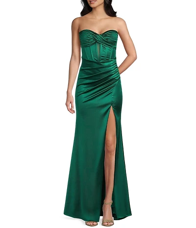 Honey and Rosie Sateen Sweetheart Neck Strapless Corset Long Dress