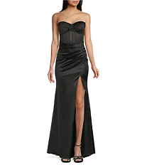 Honey and Rosie Sateen Sweetheart Neck Strapless Corset Long Dress