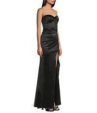 Honey and Rosie Sateen Sweetheart Neck Strapless Corset Long Dress