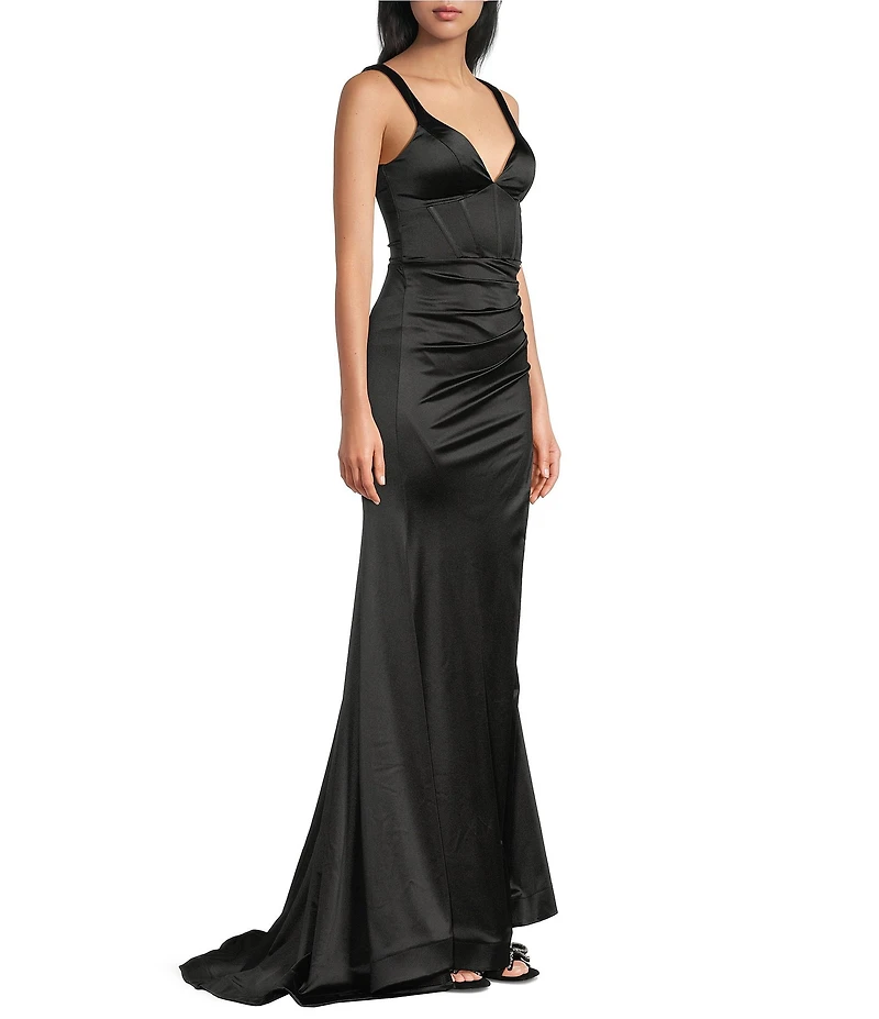 Honey and Rosie Sateen V-Neck Sleeveless Lace Up Back Pleated Dress