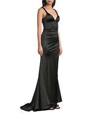 Honey and Rosie Sateen V-Neck Sleeveless Lace Up Back Pleated Dress