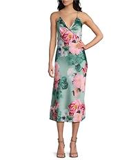 Honey and Rosie Satin Floral Printed Twist Front #double;X#double;-Back Midi Dress