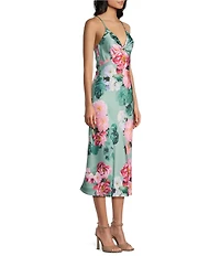 Honey and Rosie Satin Floral Printed Twist Front #double;X#double;-Back Midi Dress