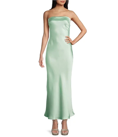 Honey and Rosie Satin Strapless Drape Open Back Dress