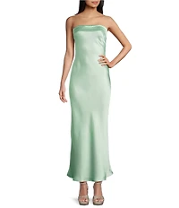 Honey and Rosie Satin Strapless Drape Open Back Dress