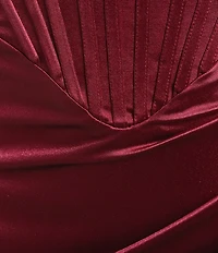 Honey and Rosie Satin Sweetheart Drape Neck Corseted Pleated Side Slit Dress