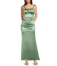 Honey and Rosie Scoop Neck Spaghetti Tie Strap Low-Back Gown