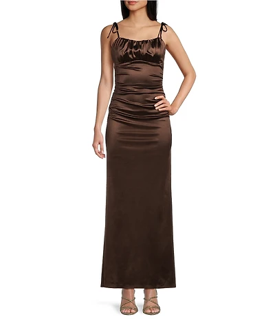 Honey and Rosie Scoop Neck Spaghetti Tie Strap Low-Back Gown