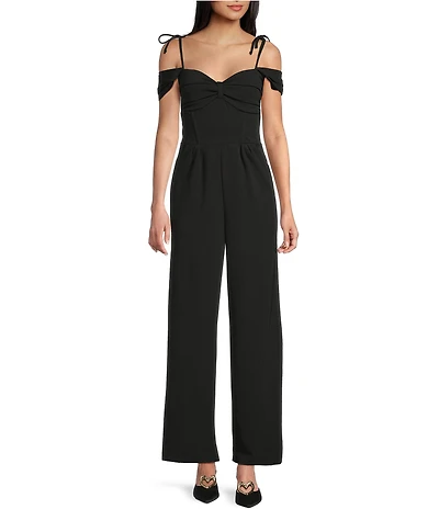 Honey and Rosie Scuba Crepe Off The Shoulder Tie Strap Jumpsuit