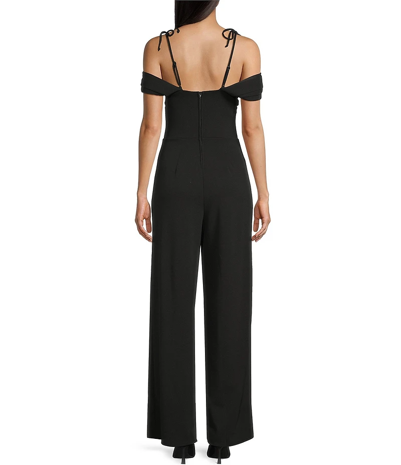 Honey and Rosie Scuba Crepe Off The Shoulder Tie Strap Jumpsuit